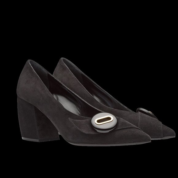 Prada black suede heels in size EU 40 US 10 NEW - Picture 1 of 12